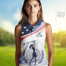 Load image into Gallery viewer, American Flag White Women Sleeveless Golf Polo Shirts Custom Patriotic Womens Golf Top, Golf Gifts NBT547