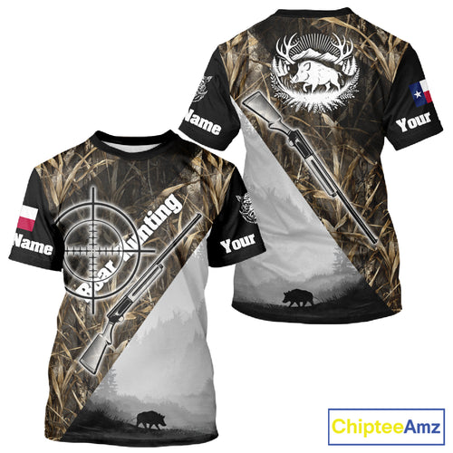 Wild Boar Hunting with Texas Flag and Scope 3D Custom Name Shirts, Boar Gifts for Hunters NBT173