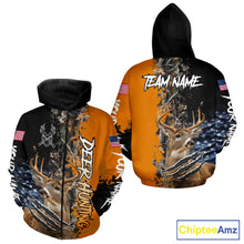 Load image into Gallery viewer, Whitetail Deer Hunting Orange Forest Camo US Flag Shirts, Personalized Hunting Shirt NBT258