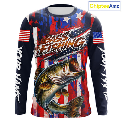 American Flag Bass Fishing Shirts Long Sleeve, Bass Fishing Tournament Shirts, Bass Fishing Shirts NBT432