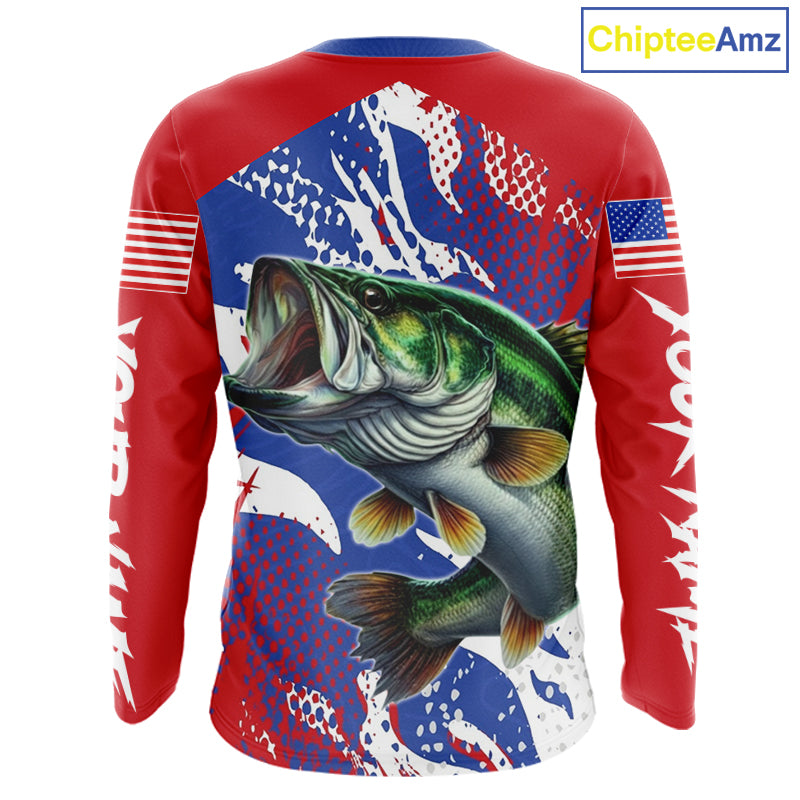Bass Fishing American Flag Fishing Shirts Long Sleeve, Bass Fishing Shirts For Men, UPF Fishing Shirts NBT436