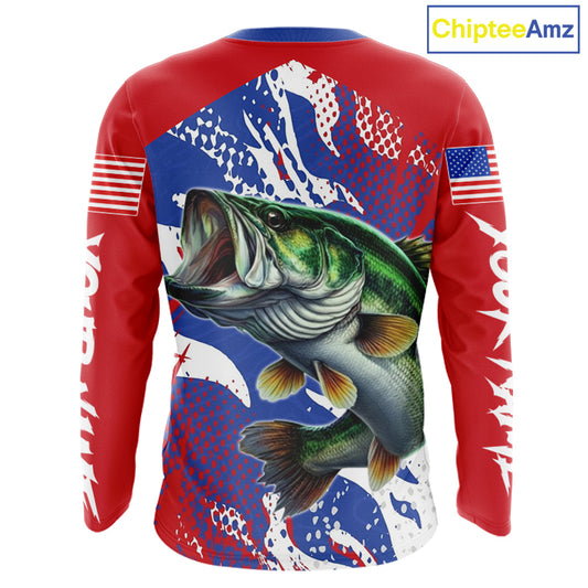 Bass Fishing American Flag Fishing Shirts Long Sleeve, Bass Fishing Shirts For Men, UPF Fishing Shirts NBT436