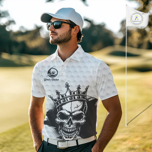 Funny Skull Mens Golf Polo Shirts Golf Camo Pattern Custom Name Skull Golf Shirt, Golf Attire NBT555