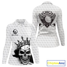 Load image into Gallery viewer, Funny Skull Womens Golf Polo Shirts Golf Camo Pattern Custom Name Skull Golf Shirt, Golf Attire NBT555
