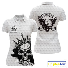 Load image into Gallery viewer, Funny Skull Womens Golf Polo Shirts Golf Camo Pattern Custom Name Skull Golf Shirt, Golf Attire NBT555