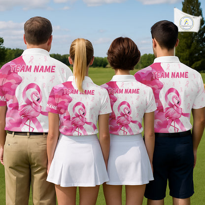 Flamingo Pink Glitter Ribbon Matching Golf Polos for Couples Custom Breast Cancer Golf Shirts, Matching Golf Outfit NBT789
