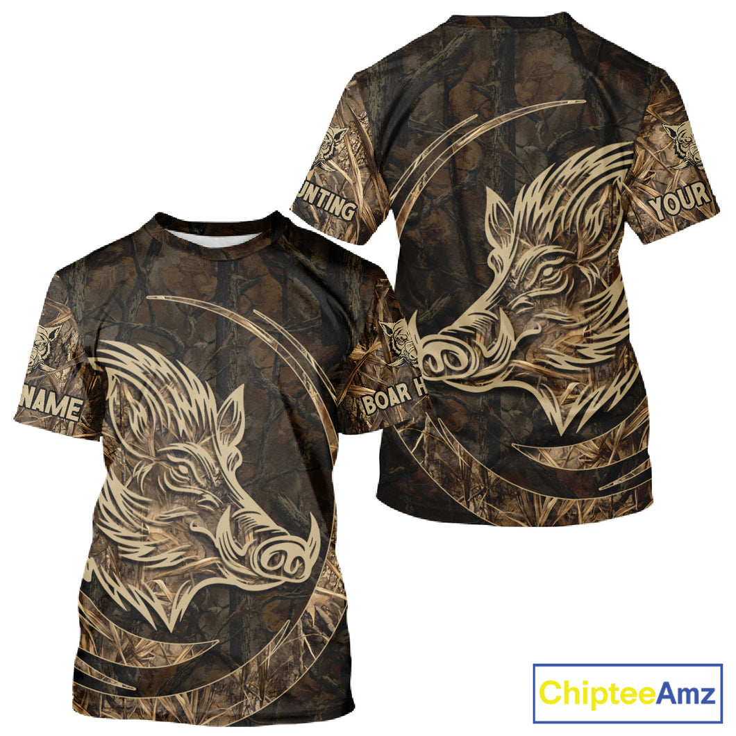 Best Brown Camo Boar Hunting Clothes Custom Name Boar Design Hunting Gifts for Hunter NBT183