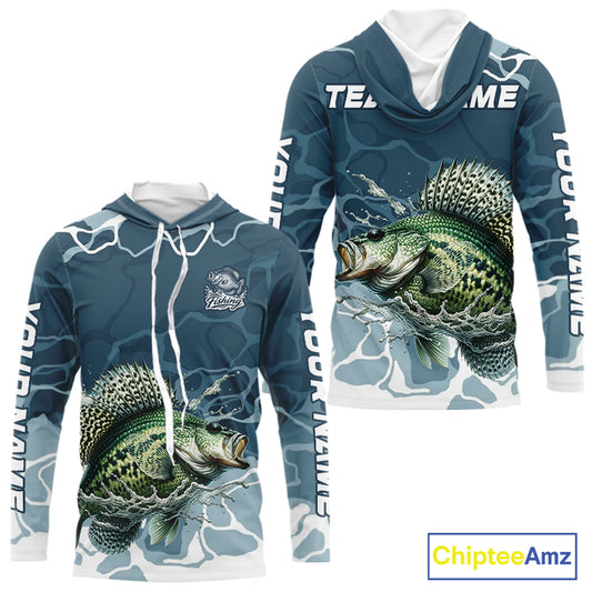 Custom Crappie Long Sleeve Hooded Tournament Fishing Shirts, Team Crappie Fishing Jerseys NBT695
