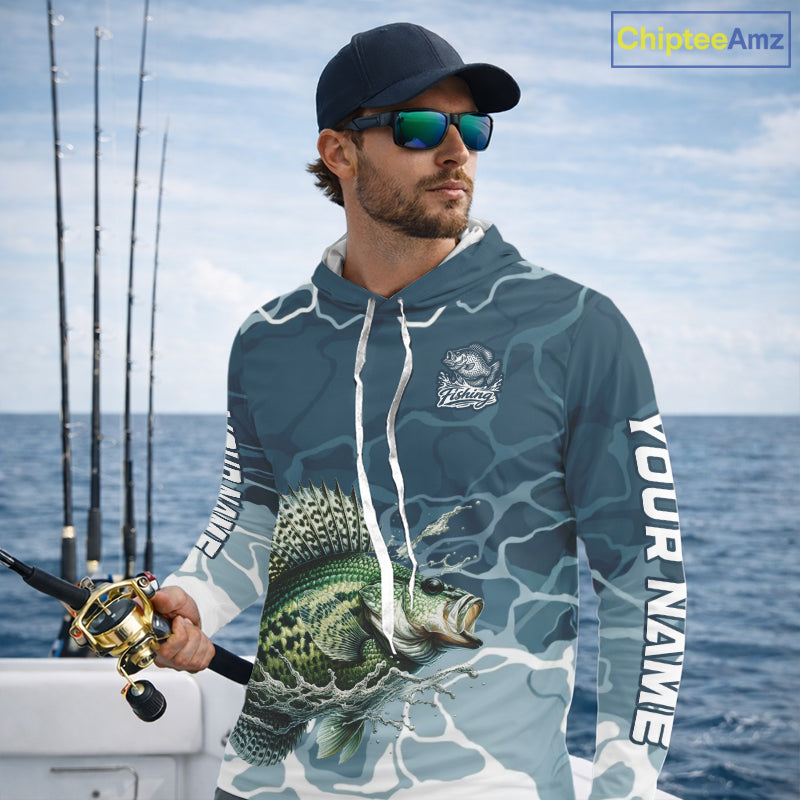 Custom Crappie Long Sleeve Hooded Tournament Fishing Shirts, Team Crappie Fishing Jerseys NBT695