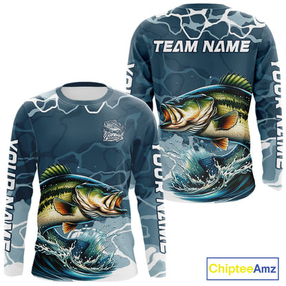 Custom Largemouth Bass Long Sleeve Tournament Fishing Shirts, Team Bass Fishing Jerseys NBT696