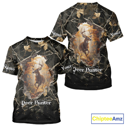 Personalized Whitetail Deer Hunting Camo 3D Print Custom Name Shirts, Hunting Gifts NBT85