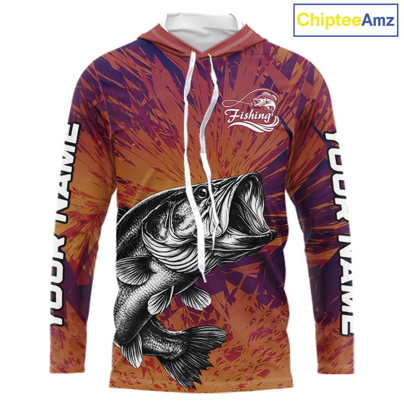 Personalized Bass Fishing Shirts For Men Dawn Camo, Bass Long Sleeve Hooded Fishing Shirts NBT444