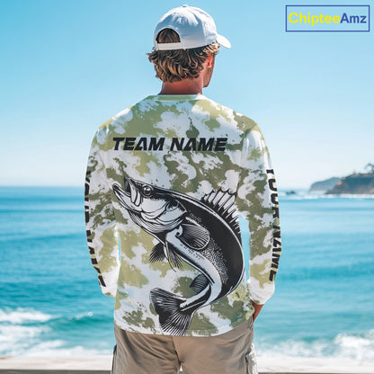 Custom Walleye Fishing Camo Long Sleeve Fishing Shirts, Personalized Walleye Fishing Team Jerseys NBT697