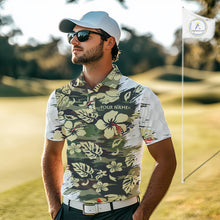 Load image into Gallery viewer, Green Camo Tropical Pattern Mens Golf Polo Shirts Custom Golf Outfit, Team Golf Shirt NBT698