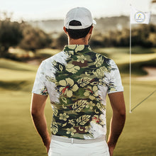 Load image into Gallery viewer, Green Camo Tropical Pattern Mens Golf Polo Shirts Custom Golf Outfit, Team Golf Shirt NBT698