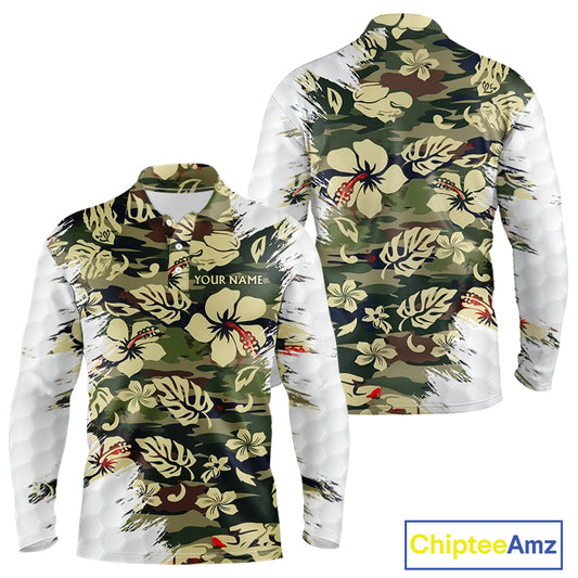 Green Camo Tropical Pattern Mens Golf Polo Shirts Custom Golf Outfit, Team Golf Shirt NBT698