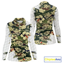 Load image into Gallery viewer, Green Camo Tropical Pattern Womens Golf Polo Shirts Custom Golf Outfit, Team Golf Shirt NBT698