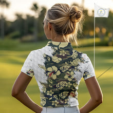 Load image into Gallery viewer, Green Camo Tropical Pattern Womens Golf Polo Shirts Custom Golf Outfit, Team Golf Shirt NBT698