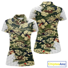 Load image into Gallery viewer, Green Camo Tropical Pattern Womens Golf Polo Shirts Custom Golf Outfit, Team Golf Shirt NBT698