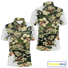 Load image into Gallery viewer, Green Camo Tropical Pattern Mens Golf Polo Shirts Custom Golf Outfit, Team Golf Shirt NBT698