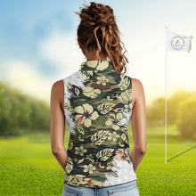 Load image into Gallery viewer, Green Camo Tropical Pattern Womens Sleeveless Golf Polo Shirts Custom Golf Outfit, Team Golf Shirt NBT698