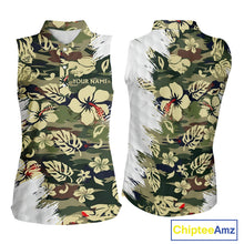 Load image into Gallery viewer, Green Camo Tropical Pattern Womens Sleeveless Golf Polo Shirts Custom Golf Outfit, Team Golf Shirt NBT698