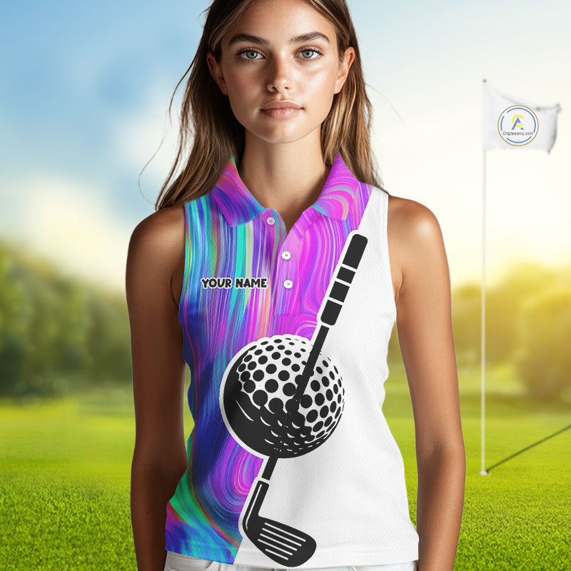 Hologram Golf Pattern Womens Sleeveless Polo Golf Shirts Custom Golf Team Shirts Golfer Outfit, Golf Gifts NBT699