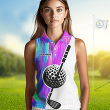 Load image into Gallery viewer, Hologram Golf Pattern Womens Sleeveless Polo Golf Shirts Custom Golf Team Shirts Golfer Outfit, Golf Gifts NBT699