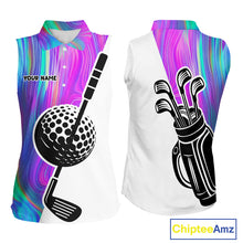 Load image into Gallery viewer, Hologram Golf Pattern Womens Sleeveless Polo Golf Shirts Custom Golf Team Shirts Golfer Outfit, Golf Gifts NBT699