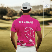 Load image into Gallery viewer, Breast Cancer Pink Ribbon Mens Golf Polo Shirts Custom Golf Shirts For Men Golfing Gifts NBT703