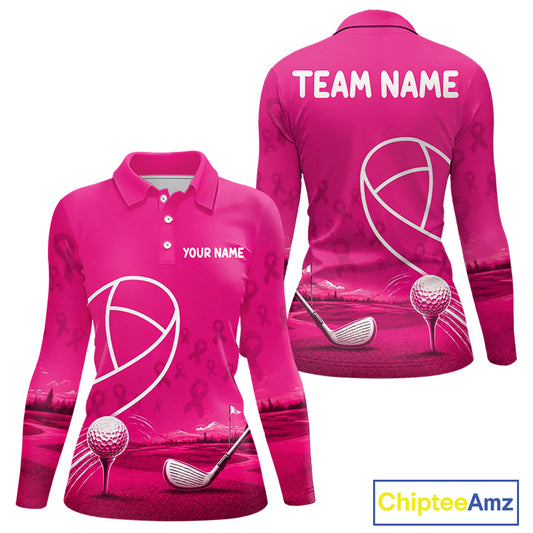 Breast Cancer Pink Ribbon Womens Golf Polo Shirts Custom Golf Shirts For Ladies Golfing Gifts NBT703