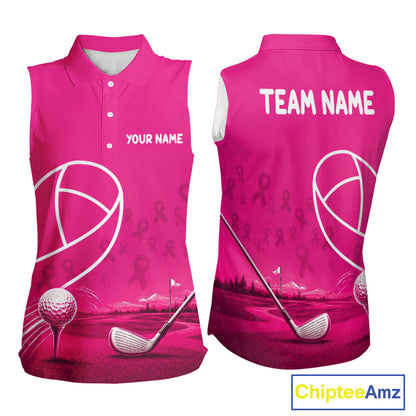 Breast Cancer Pink Ribbon Womens Sleeveless Golf Polo Shirts Custom Golf Shirts For Ladies Golfing Gifts NBT703