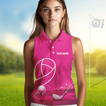 Load image into Gallery viewer, Breast Cancer Pink Ribbon Womens Sleeveless Golf Polo Shirts Custom Golf Shirts For Ladies Golfing Gifts NBT703