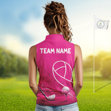 Load image into Gallery viewer, Breast Cancer Pink Ribbon Womens Sleeveless Golf Polo Shirts Custom Golf Shirts For Ladies Golfing Gifts NBT703