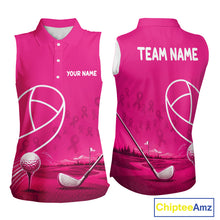 Load image into Gallery viewer, Breast Cancer Pink Ribbon Womens Sleeveless Golf Polo Shirts Custom Golf Shirts For Ladies Golfing Gifts NBT703