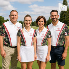 Load image into Gallery viewer, Custom Mens Golf Polo Shirts Funny Tropical Leaf Cross Skull Golf Clubs White Golf Shirt|Red NBT704