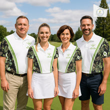 Load image into Gallery viewer, Custom Mens Golf Polo Shirts Funny Tropical Leaf Cross Skull Golf Clubs White Golf Shirt|Green NBT706