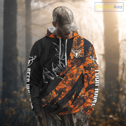 Personalized Deer Hunting Shirt with Antler 3D All Over Print Orange Camo Hunting Clothes NBT271