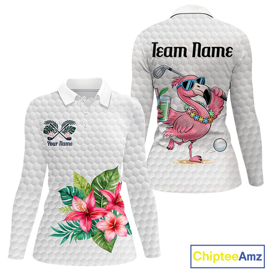 Golf Polo Shirts For Women Funny Flamingo Golf Ball Pattern Custom Name, Golf Gifts NBT566