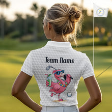 Load image into Gallery viewer, Golf Polo Shirts For Women Funny Flamingo Golf Ball Pattern Custom Name, Golf Gifts NBT566