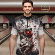 Load image into Gallery viewer, Custom Black And Gray Wolf Bowling Polo &amp; 1/4 Quarter Zip Shirts For Men, Wolf Bowling Jerseys NBT886