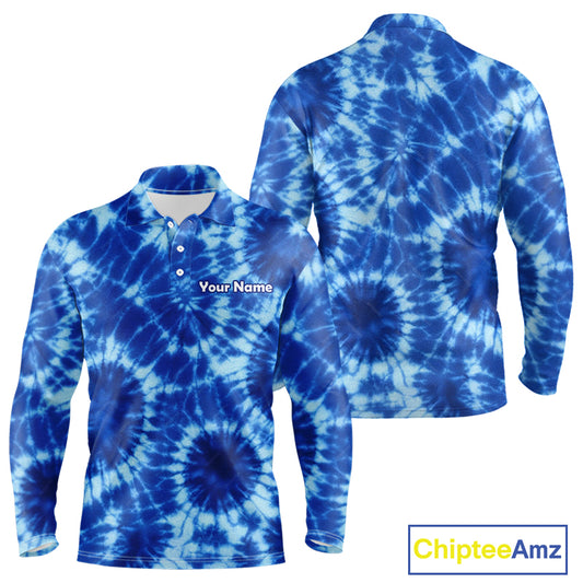 Mens Golf Polo Shirts Blue Tie Dye Background Custom Name Golf Shirt, Golf Gifts NBT569