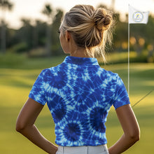 Load image into Gallery viewer, Womens Golf Polo Shirts Blue Tie Dye Background Custom Name Golf Shirt, Golf Gifts NBT569