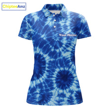 Load image into Gallery viewer, Womens Golf Polo Shirts Blue Tie Dye Background Custom Name Golf Shirt, Golf Gifts NBT569