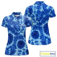 Load image into Gallery viewer, Womens Golf Polo Shirts Blue Tie Dye Background Custom Name Golf Shirt, Golf Gifts NBT569