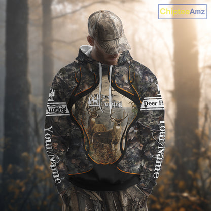 Whitetail Deer Custom Name 3D Printed Long Sleeve Hoodies, Deer Hunting Shirt, Hunting Season NBT304