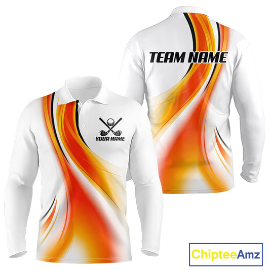 Orange White Womens Golf Polo Shirt Front and Back View Custom Name Team Name Premium Golf Shirt Personalized Gift