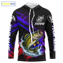 Load image into Gallery viewer, Bass Fishing Long Sleeve Hooded Purple Camo UPF Fishing Shirts, Bass Fishing Tournament Shirts NBT464