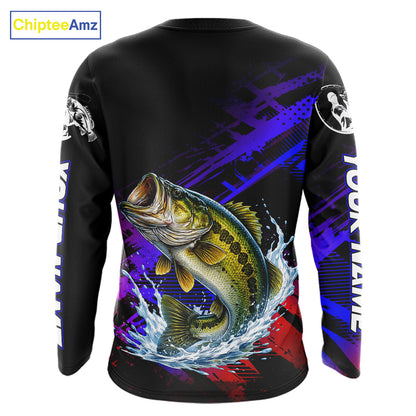 Bass Fishing Long Sleeve Purple Camo UPF Fishing Shirts, Bass Fishing Tournament Shirts NBT464