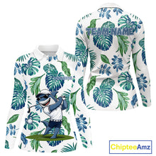 Load image into Gallery viewer, Funny Womens Golf Polo Shirt Tropical Pattern Custom Name Shark Playing Golf Shirt Funny Golf Apparel NBT715